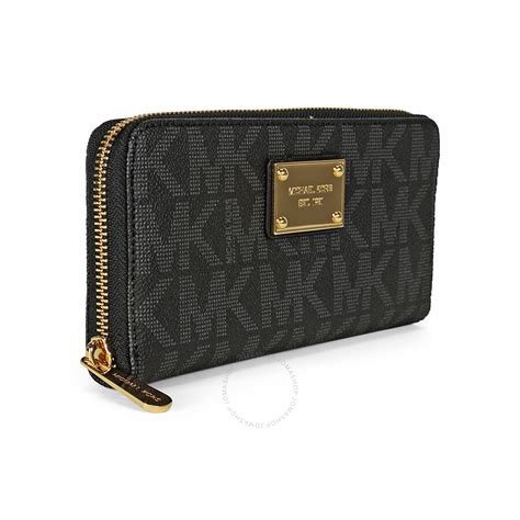 michael kors continental logo wallet black|Michael Kors monogram zip wallet.